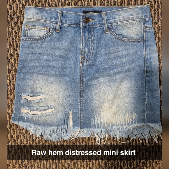 Just USA Dresses & Skirts - FOREVER 21 Blue distressed Raw Hem Mini Skirt Size Small SKU 221